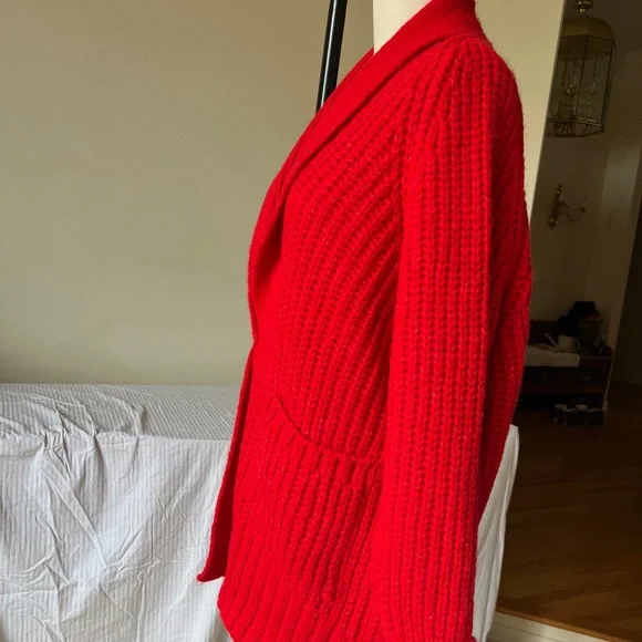 Long Oversized Red Sweater Cardigan - Picture 2 of 5